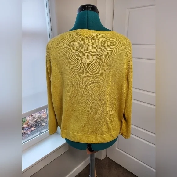 POETRY 100% LINEN MUSTARD YELLOW SWEATER LIGHTWEIGHT WOMEN SIZE 4 FALL HARVEST - Picture 4 of 12